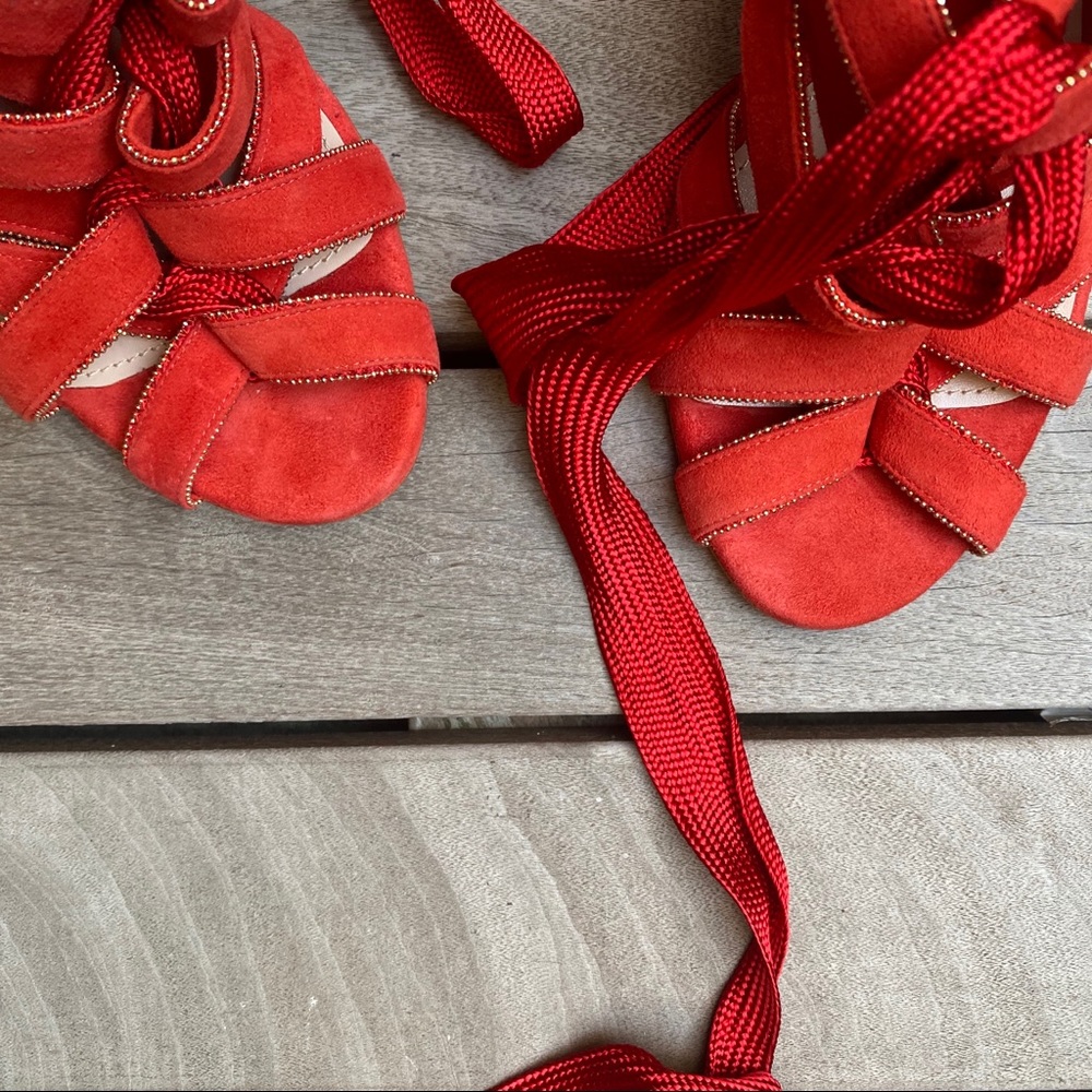 GIORGIO ARMANI Red Sandals w Heel & Braided Laces - Picture 6 of 13
